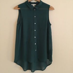 Teal button down sleeveless blouse